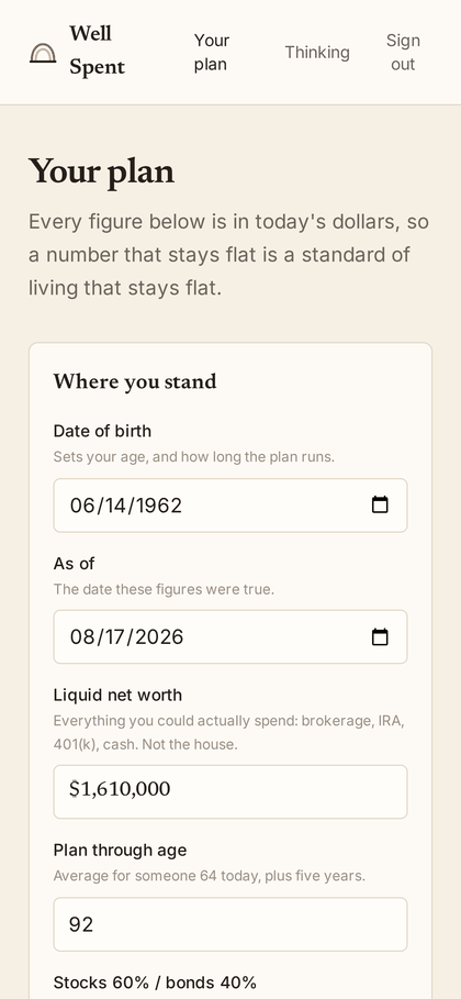 The plan page on a phone.